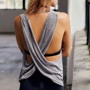 Free People Movement x Pure Barre No Sweat Tank Grey Criss-Cross Open Back S